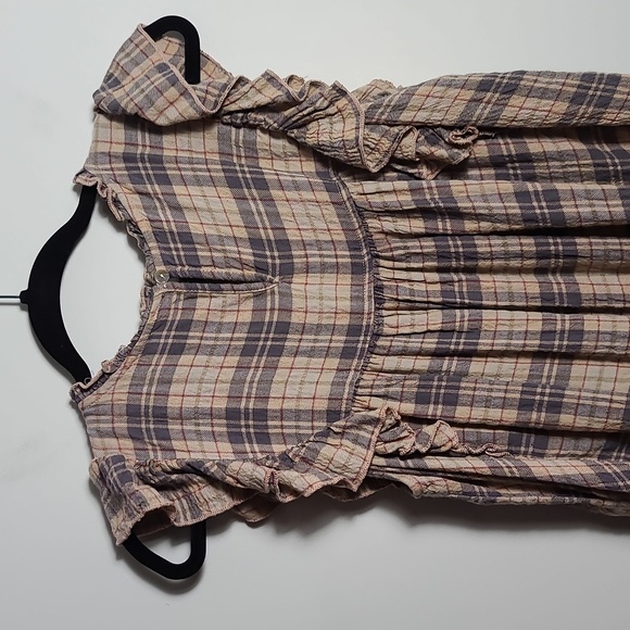 BEACHLUNCHLOUNGE Checkered Plaid Ruffle Sleeve Smocked Tank Blouse Size Small - Picture 12 of 16